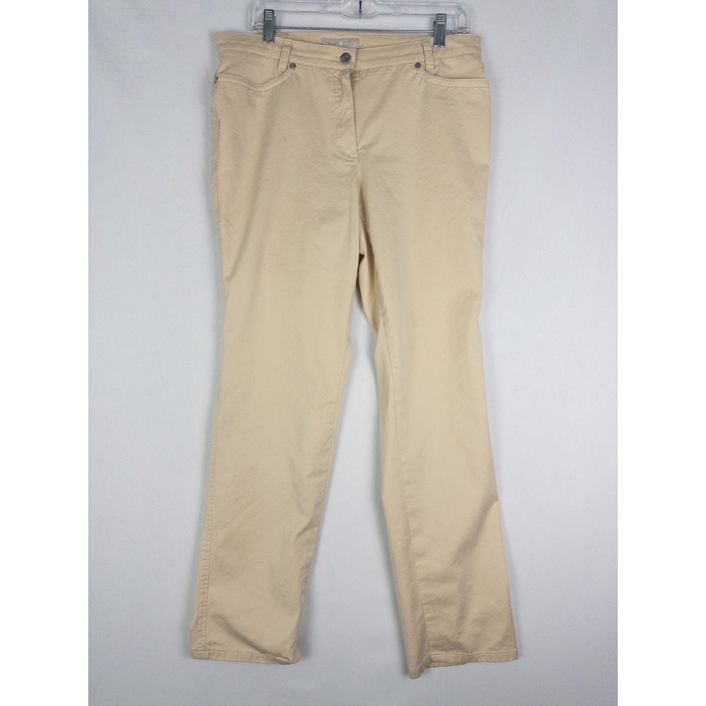 Brax Manuela Pants Womens Beige 14R Chino Flat Front Casual Straight